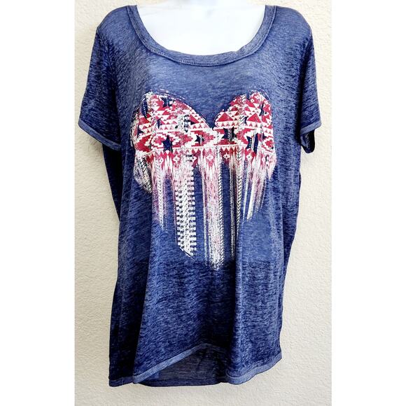 Arizona Jean Blue Graphic Americana Heart Logo Top XXL Lightweight Soft Stretch - Picture 1 of 5